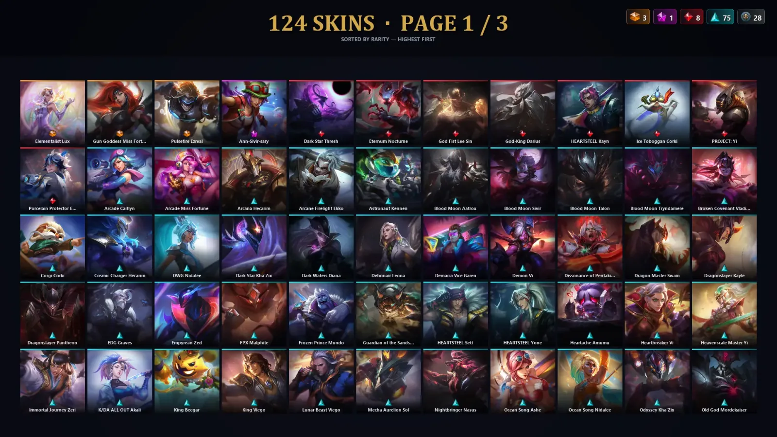 [LoL] | TR | Level 265 | 120 Champions | 124 Skins | 34,441 BE