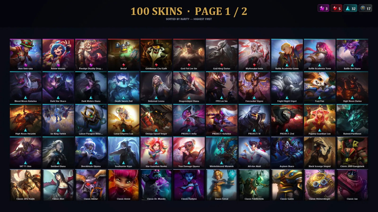 [LoL] | EUW | Level 193 | Gold IV | 101 Champions | 100 Skins | 32,636 BE