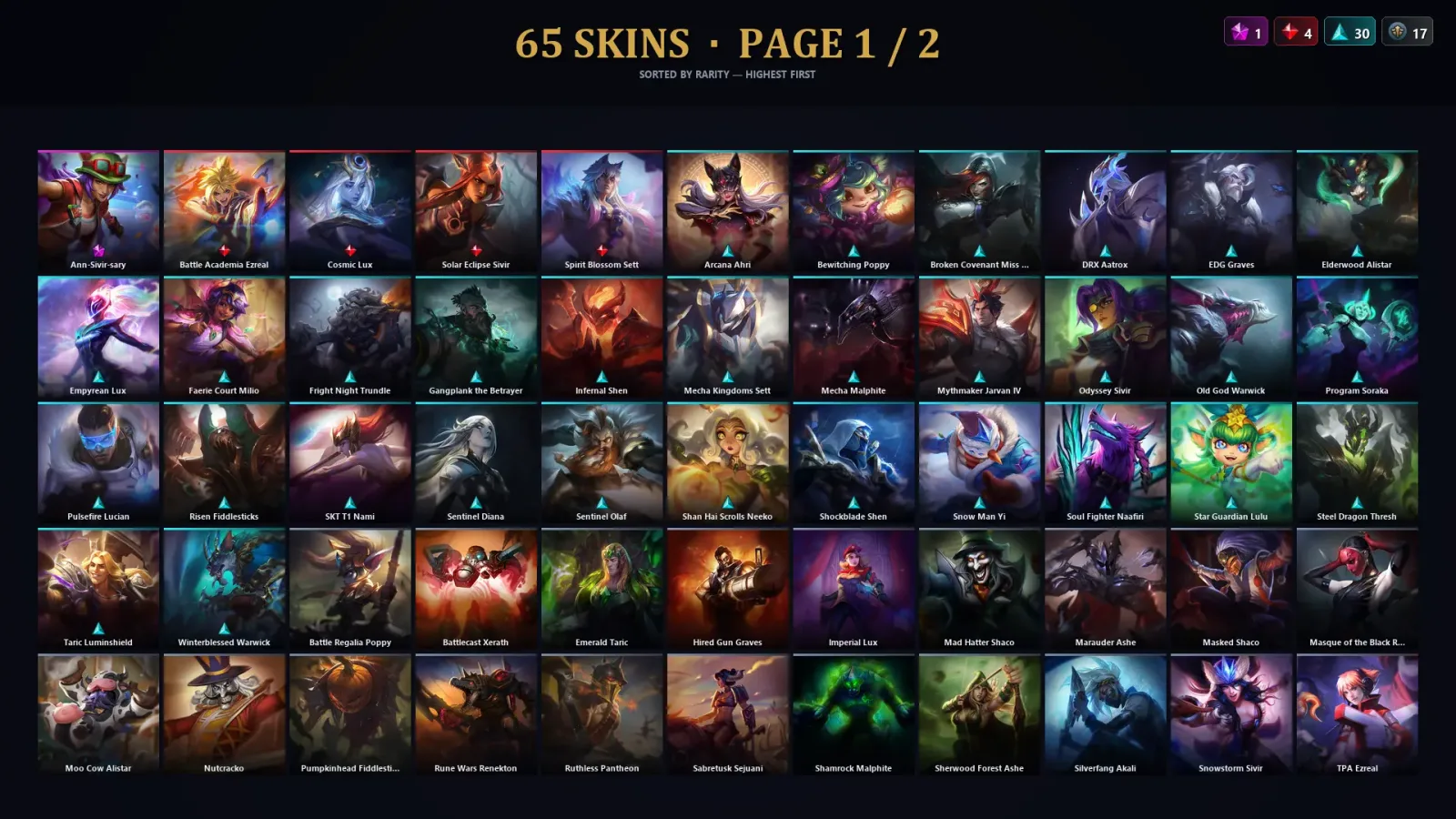 [LoL] | TR | Level 174 | Gold I | 172 Champions | 65 Skins | 46,608 BE — LoL account
