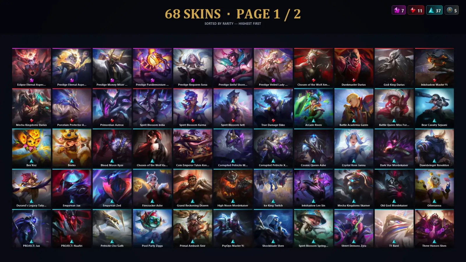 [LoL] | TR | Level 124 | Emerald I | 165 Champions | 68 Skins