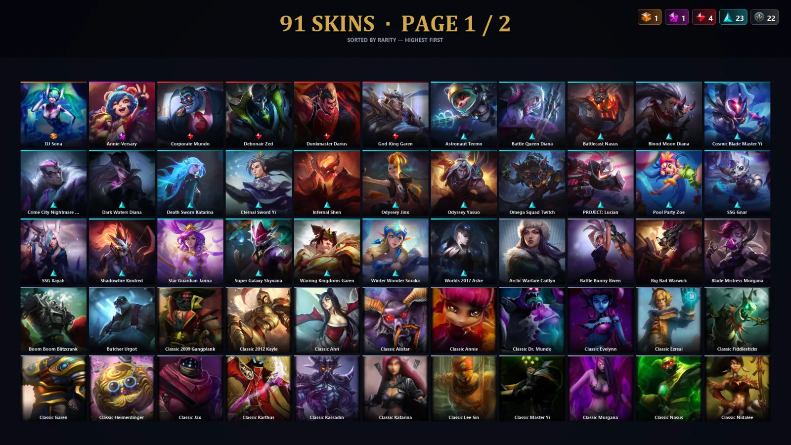 [LoL] | TR | Level 190 | 93 Champions | 59 Skins