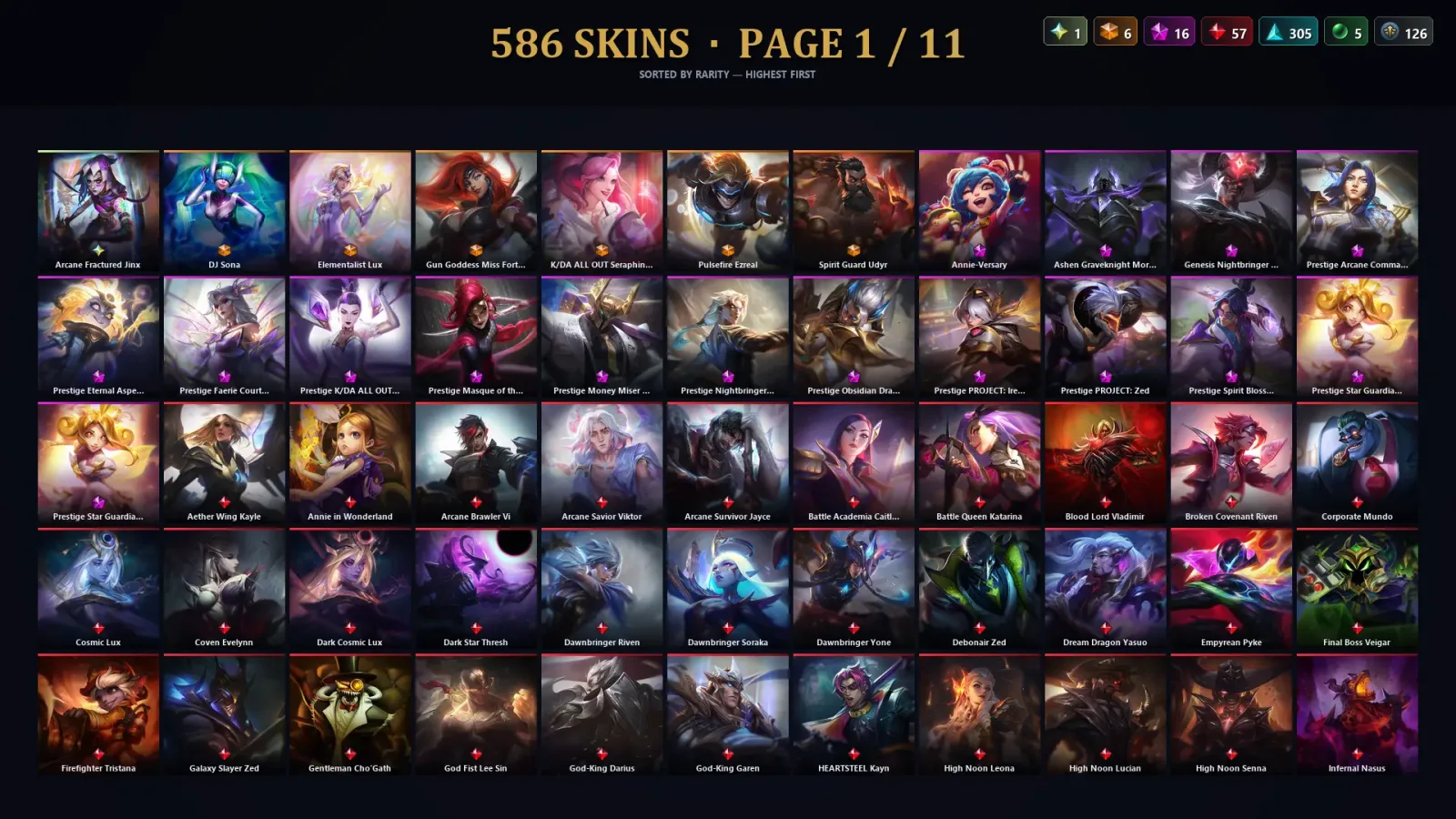 [LoL] | NA | Level 500 | 172 Champions | 586 Skins | 91,506 BE — LoL account