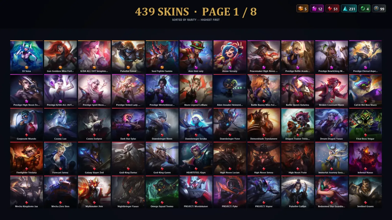 [LoL] | EUW | Level 500 | Platinum III | 172 Champions | 439 Skins | 40,784 BE — LoL account