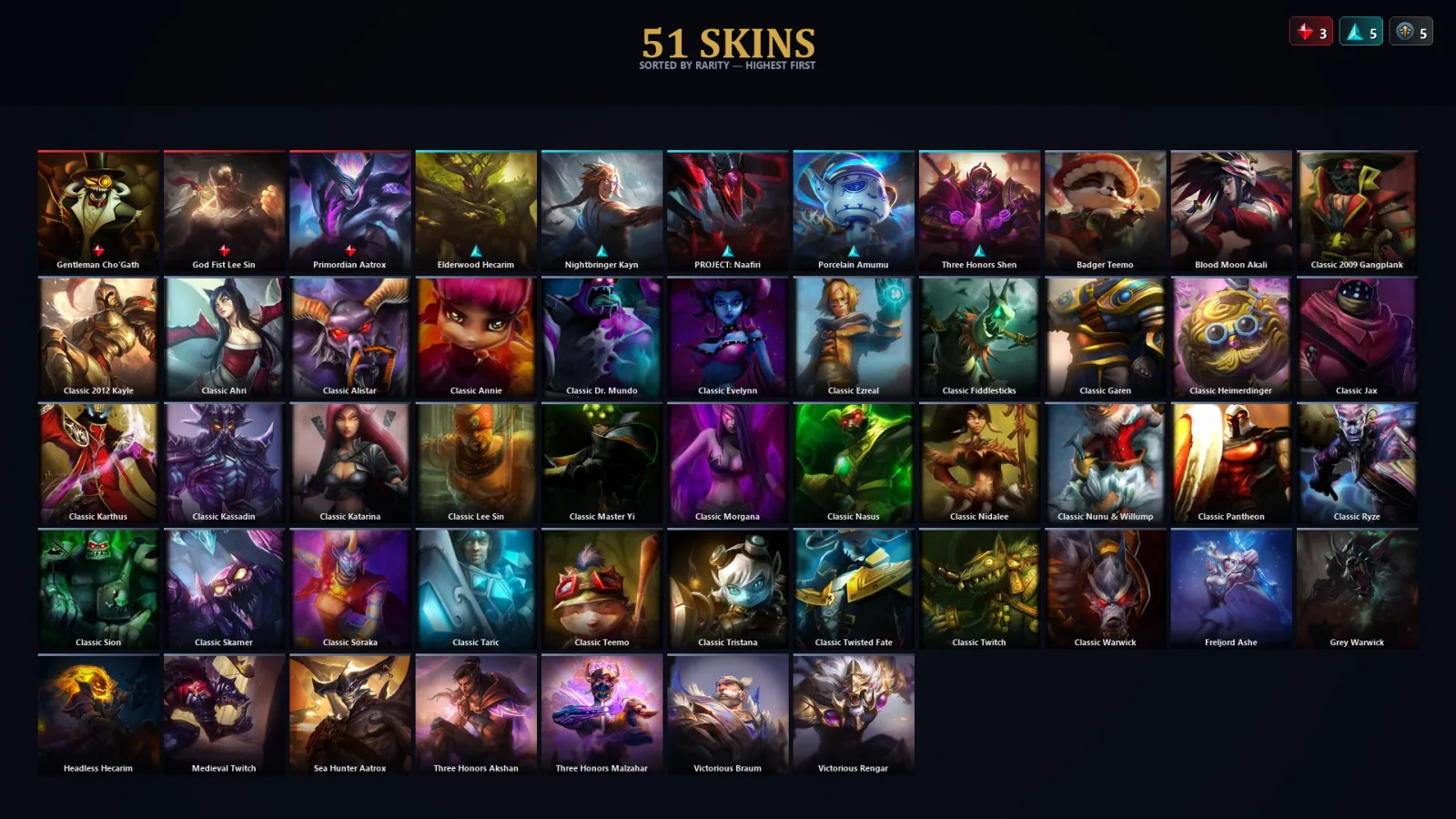 [LoL] | EUW | Level 50 | Diamond III | 64 Champions | 19 Skins | 12,085 BE