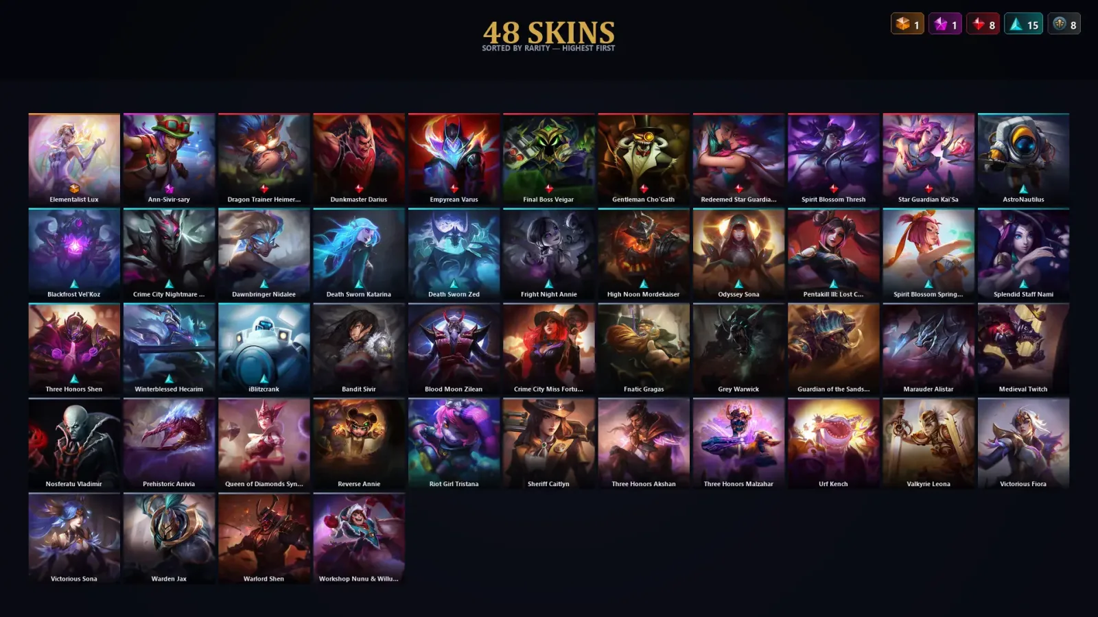 [LoL] | TR | Level 121 | Platinum I | 144 Champions | 48 Skins | 16,499 BE — LoL account