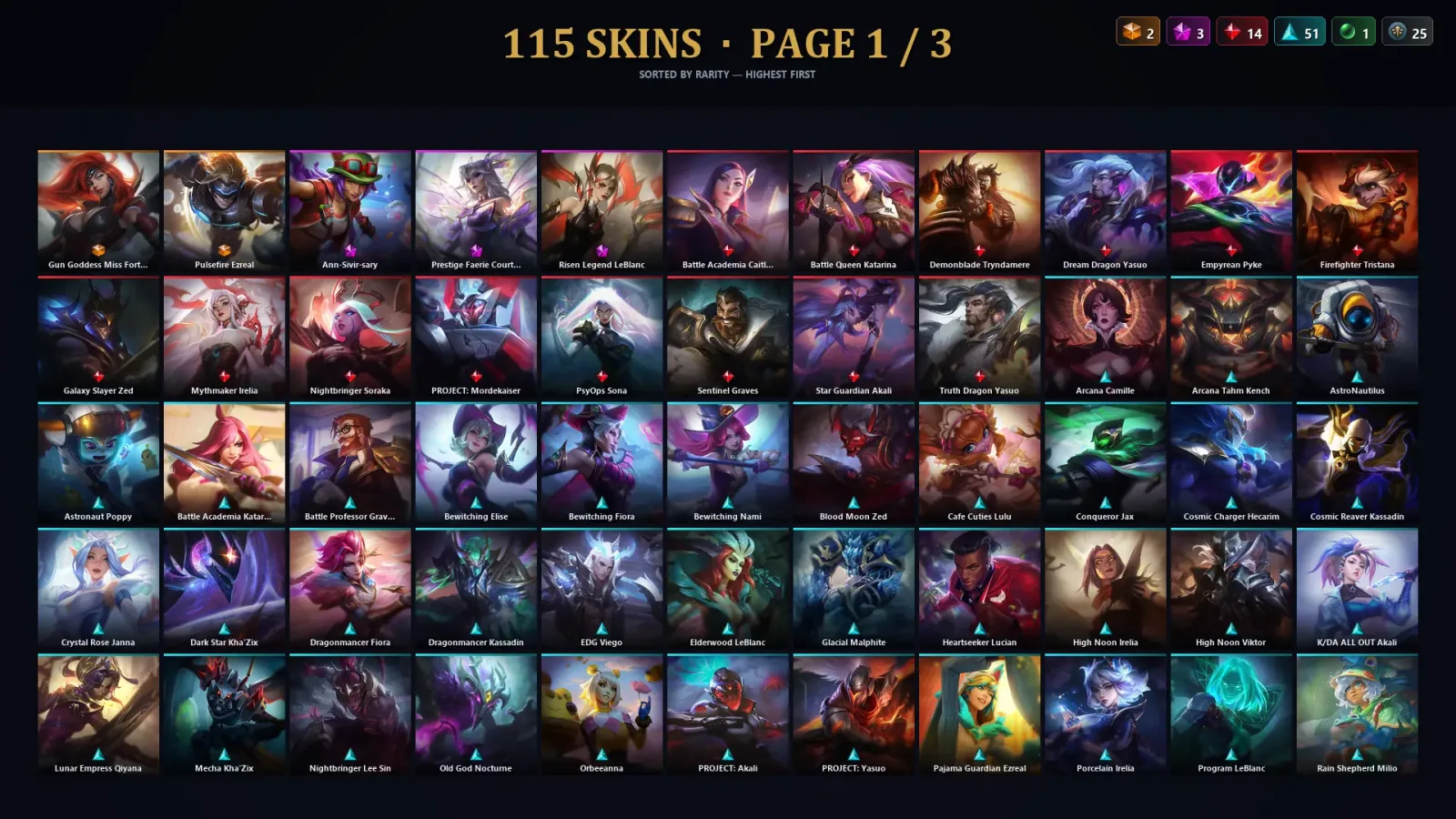 [LoL] | TR | Level 464 | Diamond I | 173 Champions | 115 Skins | 144,310 BE