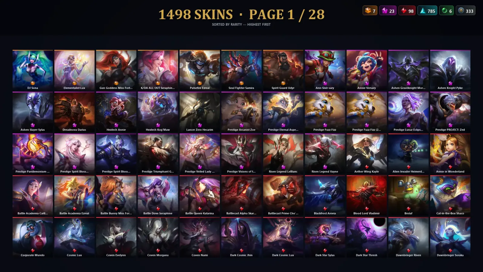 [LoL] | EUW | Level 500 | 172 Champions | 1498 Skins | 296,331 BE — LoL account