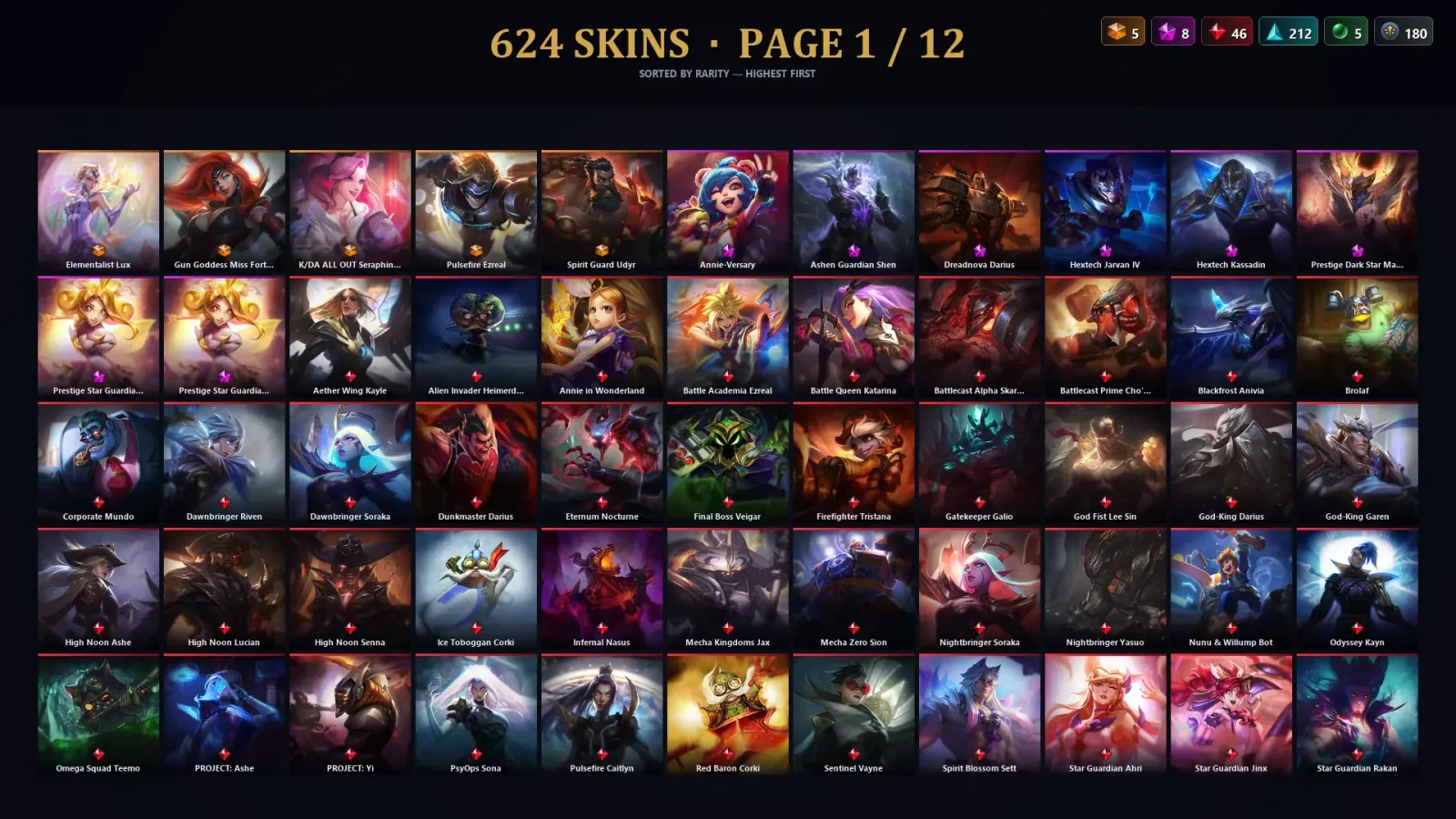 [LoL] | EUW | Level 500 | 172 Champions | 624 Skins | 40,397 BE — LoL account