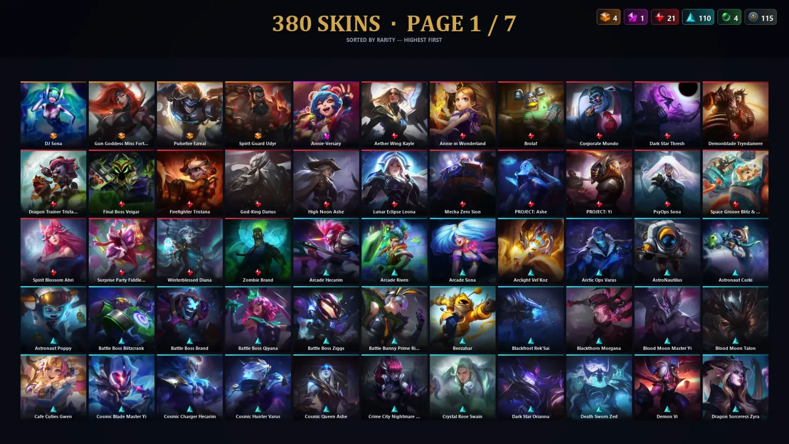 [LoL] | EUW | Level 277 | 172 Champions | 380 Skins | 272,894 BE — LoL account