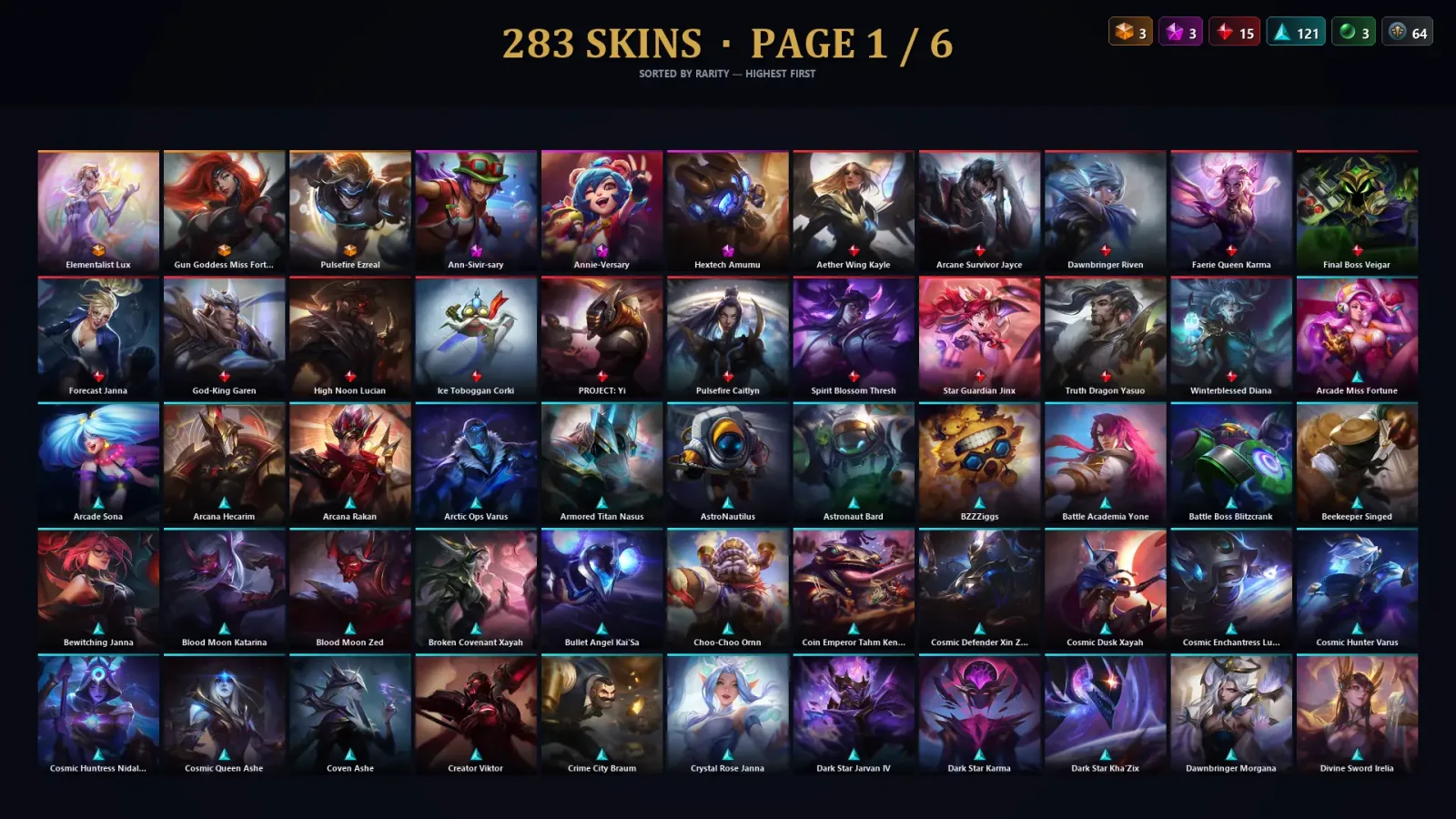 [LoL] | EUW | Level 500 | Emerald II | 172 Champions | 283 Skins | 30,375 BE — LoL account