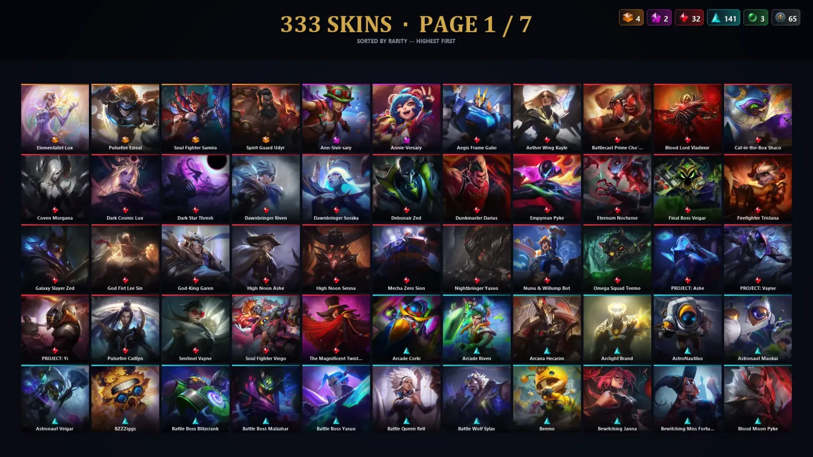 [LoL] | EUW | Level 500 | 172 Champions | 333 Skins | 240,597 BE — LoL account