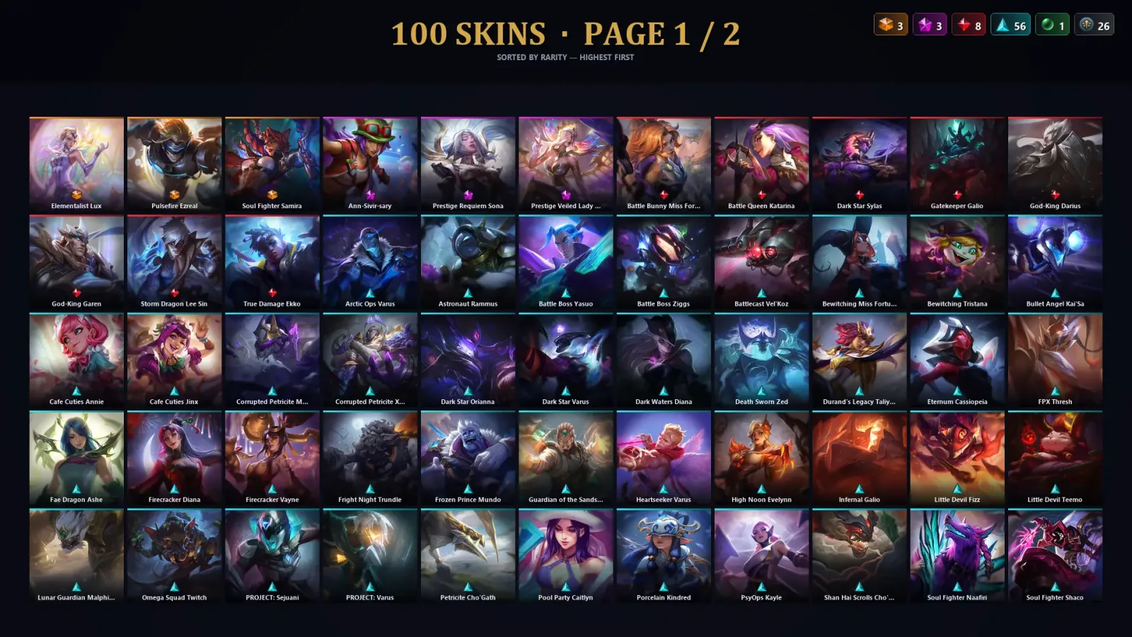 [LoL] | TR | Level 273 | Emerald IV | 173 Champions | 100 Skins | 66,804 BE