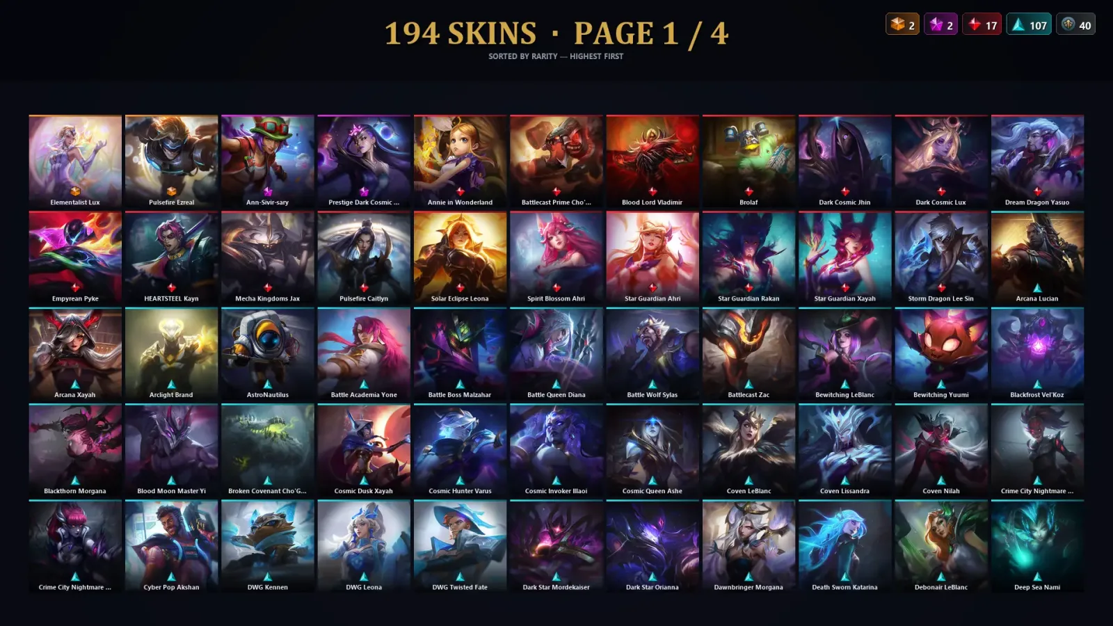 [LoL] | TR | Level 500 | Platinum IV | 172 Champions | 194 Skins | 245,257 BE — LoL account