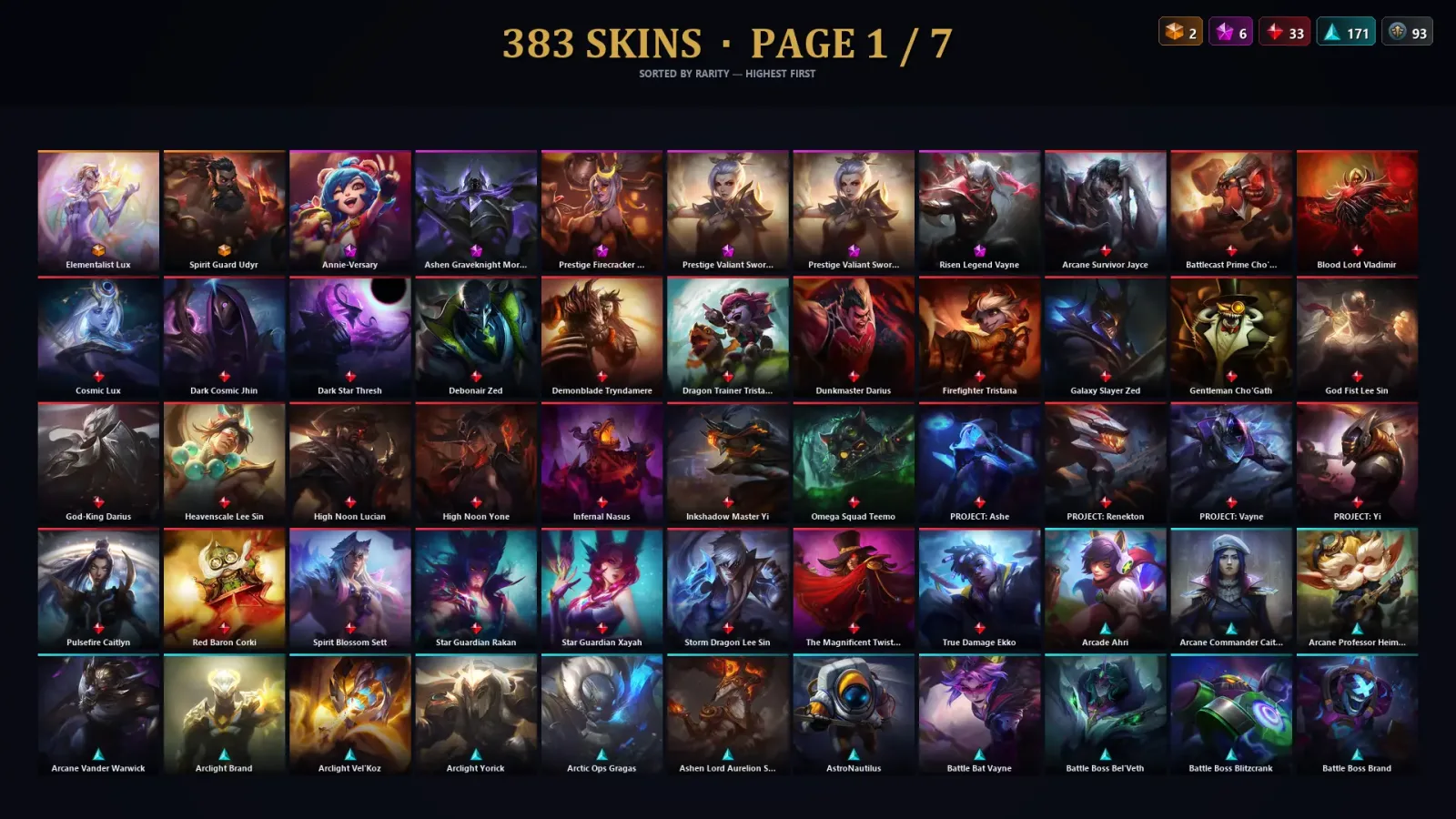 [LoL] | EUW | Level 500 | 173 Champions | 383 Skins | 80,400 BE