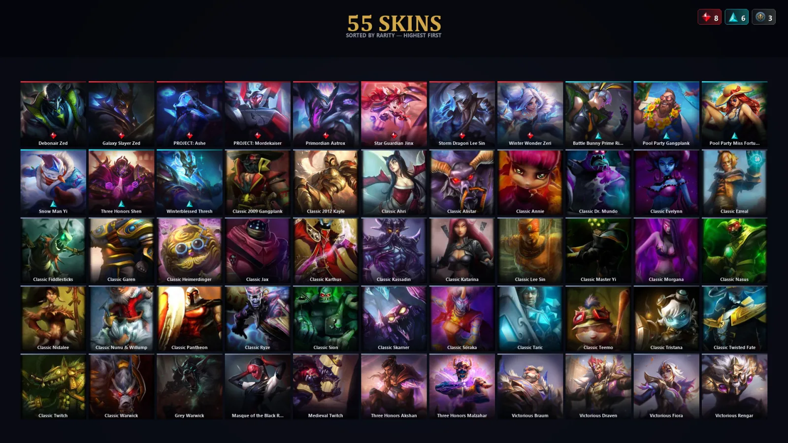 [LoL] | TR | Level 142 | Platinum III | 173 Champions | 55 Skins | 49,309 BE