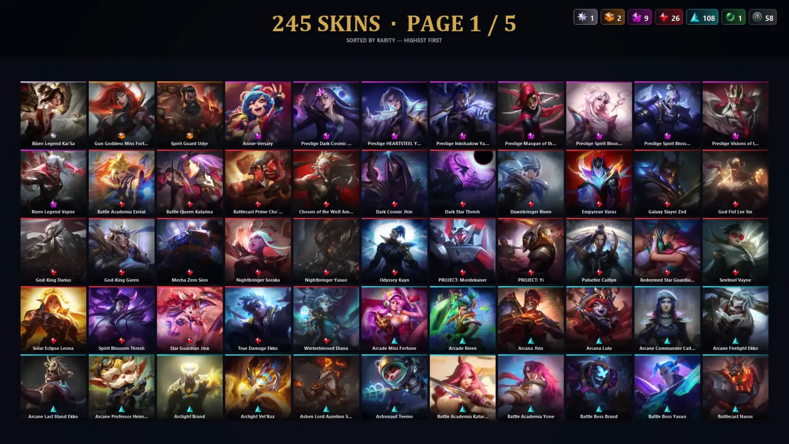[LoL] | EUW | Level 500 | 173 Champions | 245 Skins | 40,715 BE