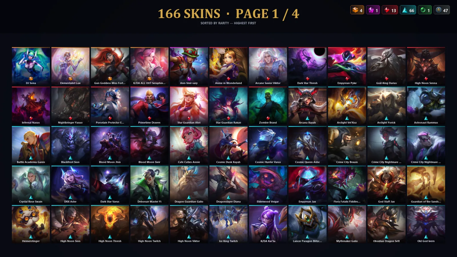 [LoL] | TR | Level 489 | Emerald I | 173 Champions | 166 Skins | 67,280 BE