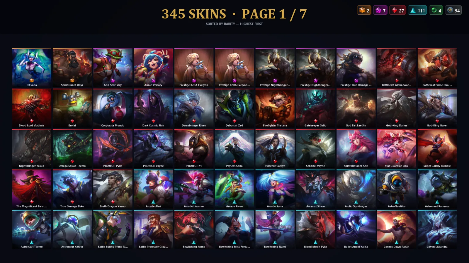 [LoL] | EUW | Level 500 | Diamond II | 173 Champions | 313 Skins | 387,977 BE