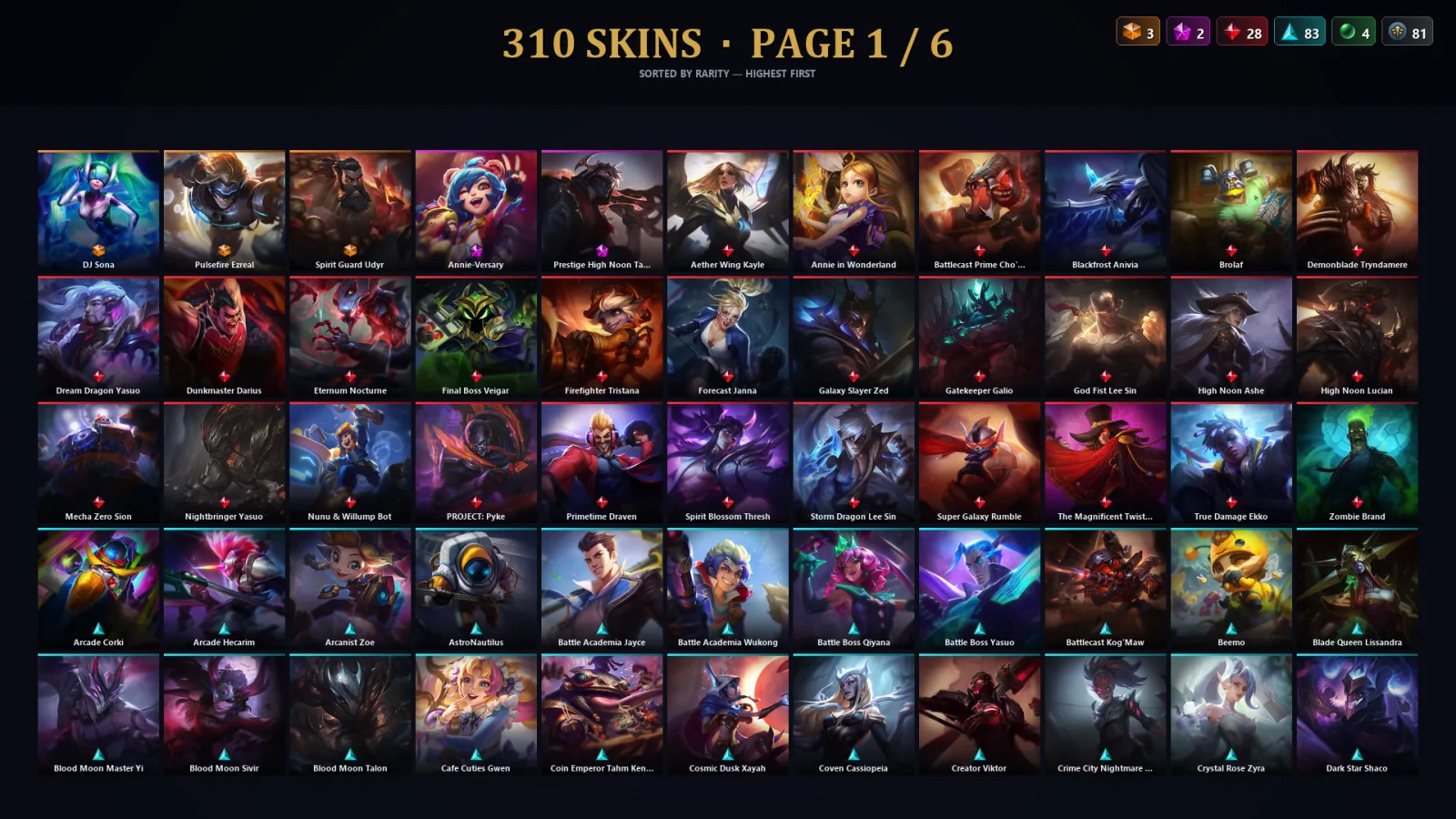 [LoL] | EUW | Level 439 | 173 Champions | 310 Skins | 38,486 BE