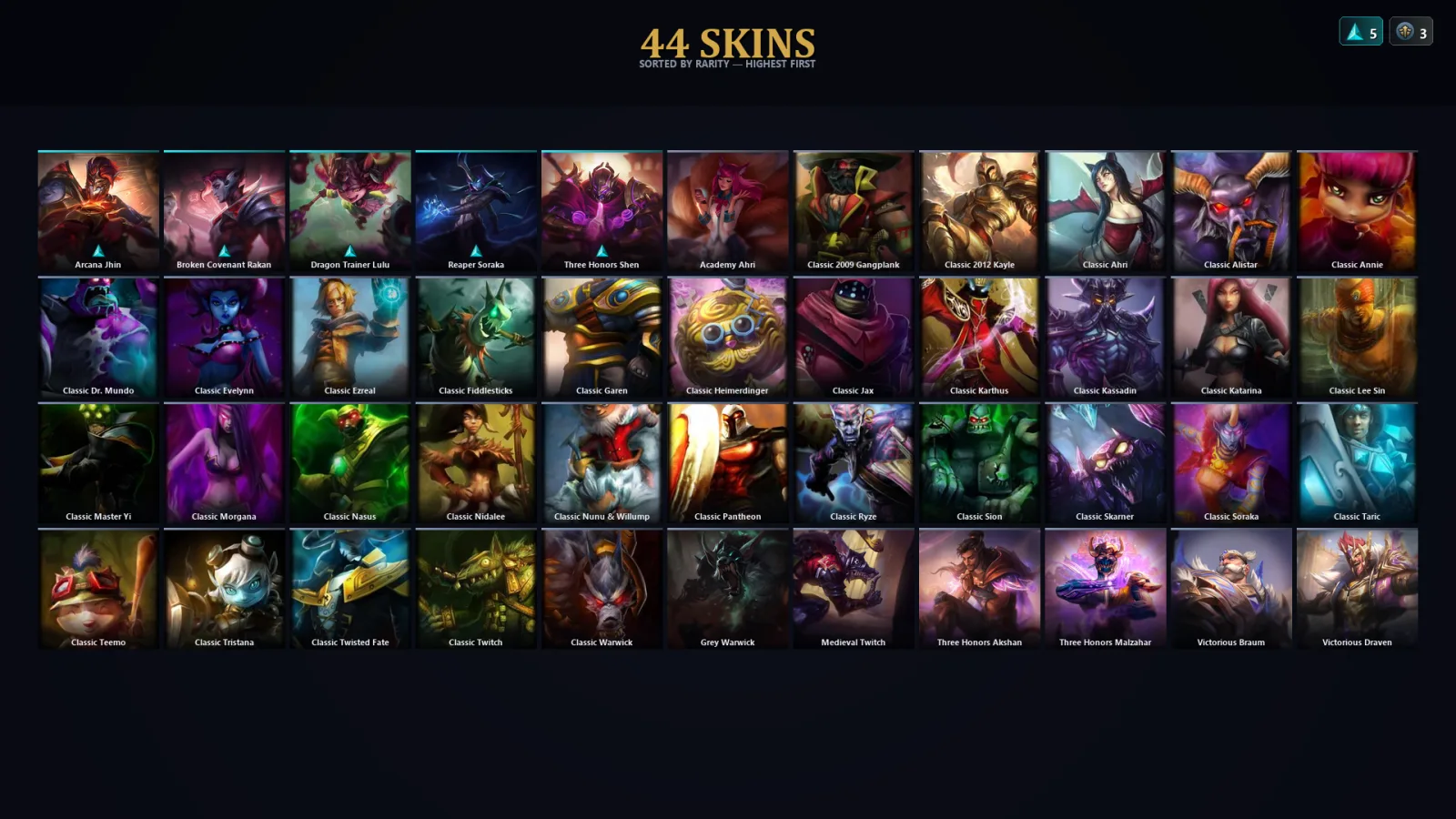 [LoL] | TR | Level 50 | Diamond I | 89 Champions | 44 Skins