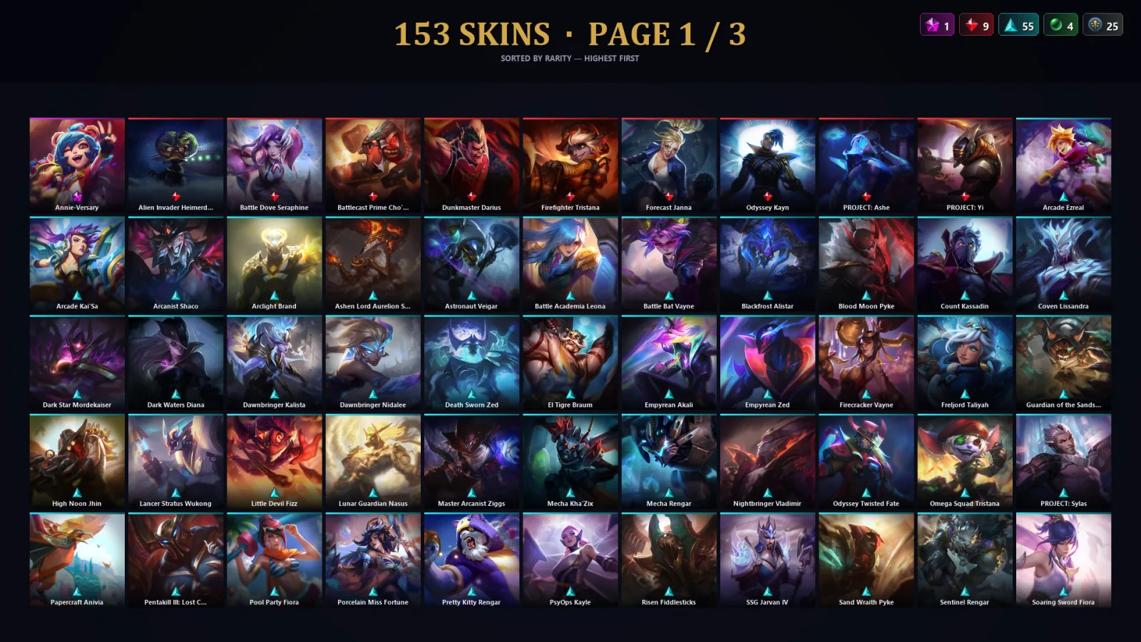 [LoL] | TR | Level 194 | Diamond I | 173 Champions | 153 Skins | 24,835 BE