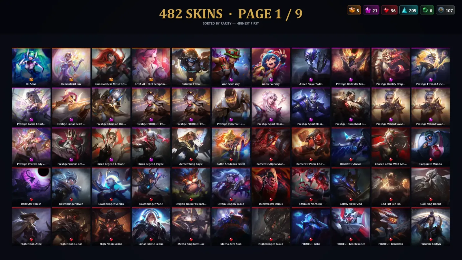 [LoL] | TR | Level 500 | Emerald III | 172 Champions | 482 Skins | 138,630 BE — LoL account