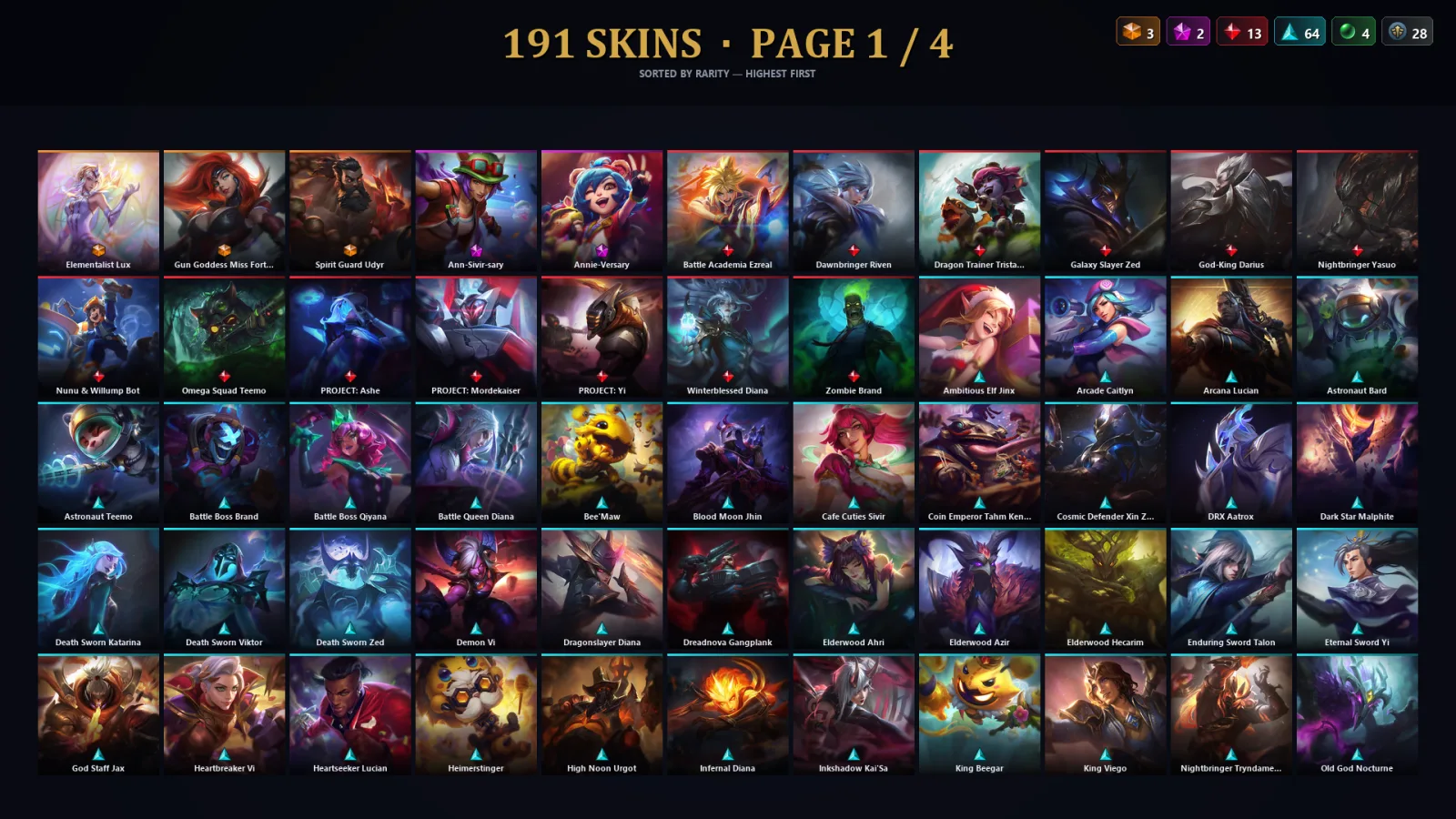 [LoL] | TR | Level 500 | Emerald II | 173 Champions | 191 Skins | 42,332 BE