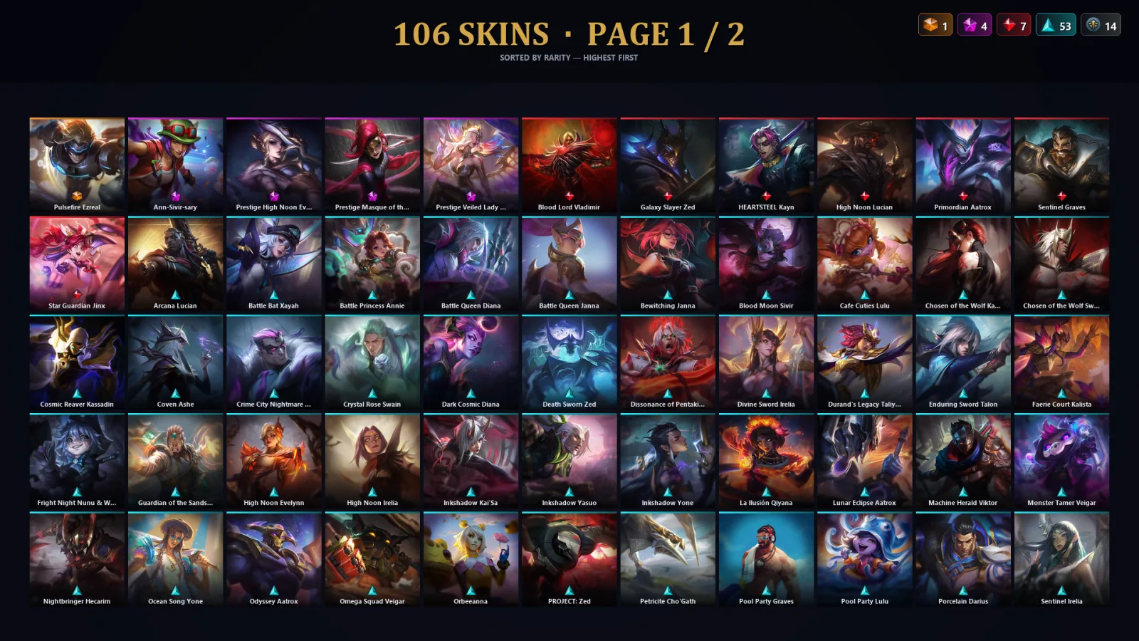 [LoL] | TR | Level 185 | Diamond IV | 173 Champions | 106 Skins