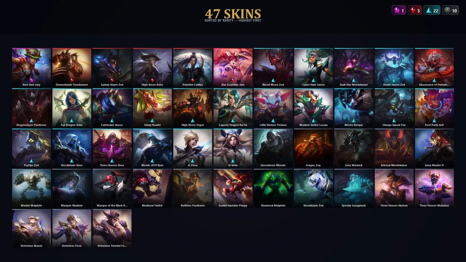 [LoL] | TR | Level 120 | Platinum II | 173 Champions | 47 Skins