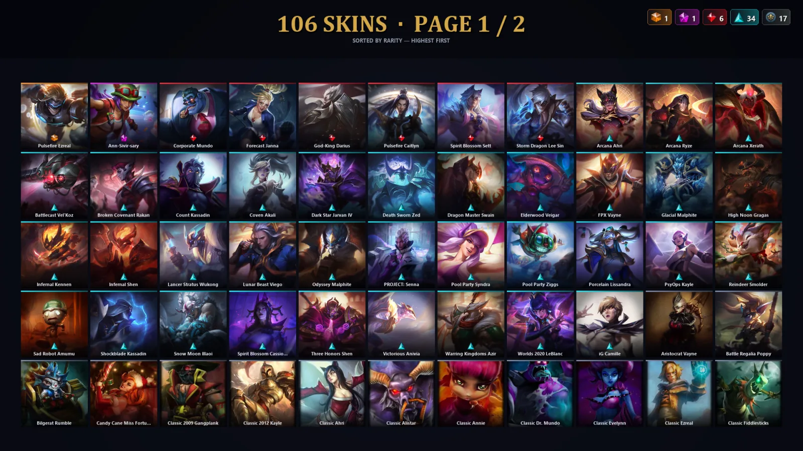 [LoL] | EUW | Level 125 | Platinum I | 112 Champions | 106 Skins | 33,872 BE