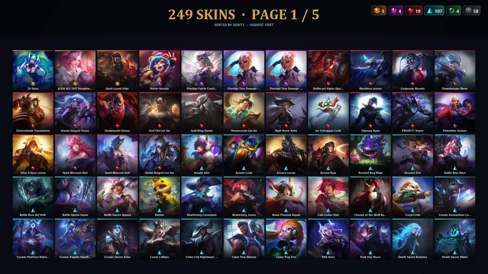 [LoL] | NA | Level 500 | 173 Champions | 249 Skins | 47,788 BE