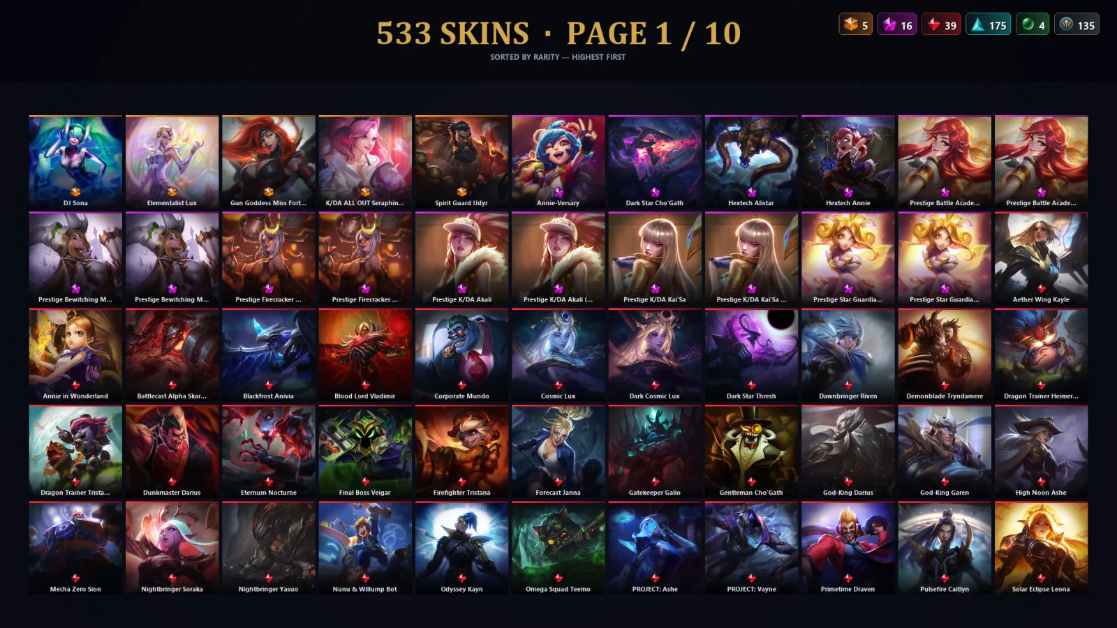 [LoL] | EUW | Level 345 | 173 Champions | 533 Skins | 34,135 BE