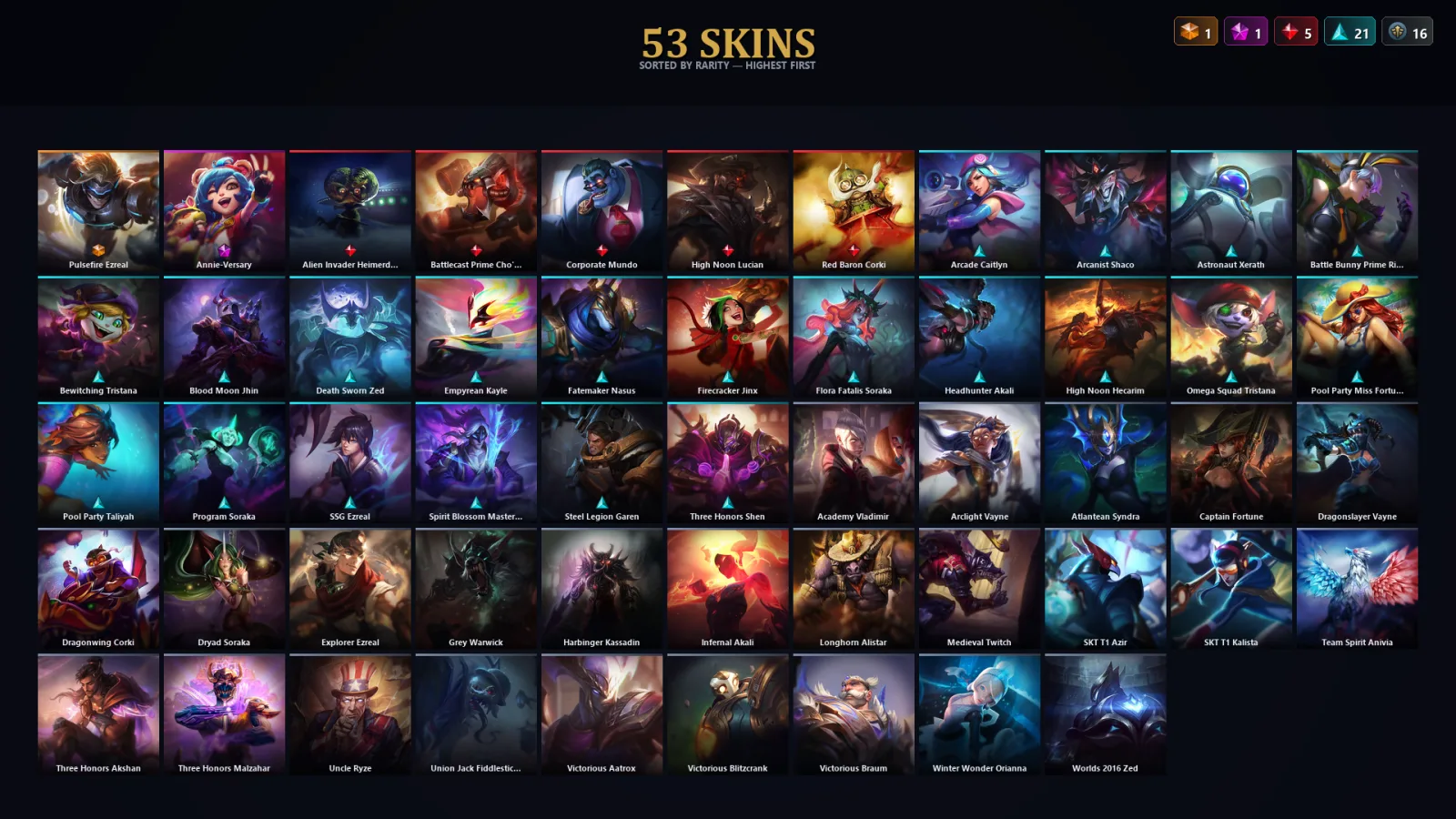 [LoL] | EUW | Level 163 | Diamond III | 128 Champions | 53 Skins