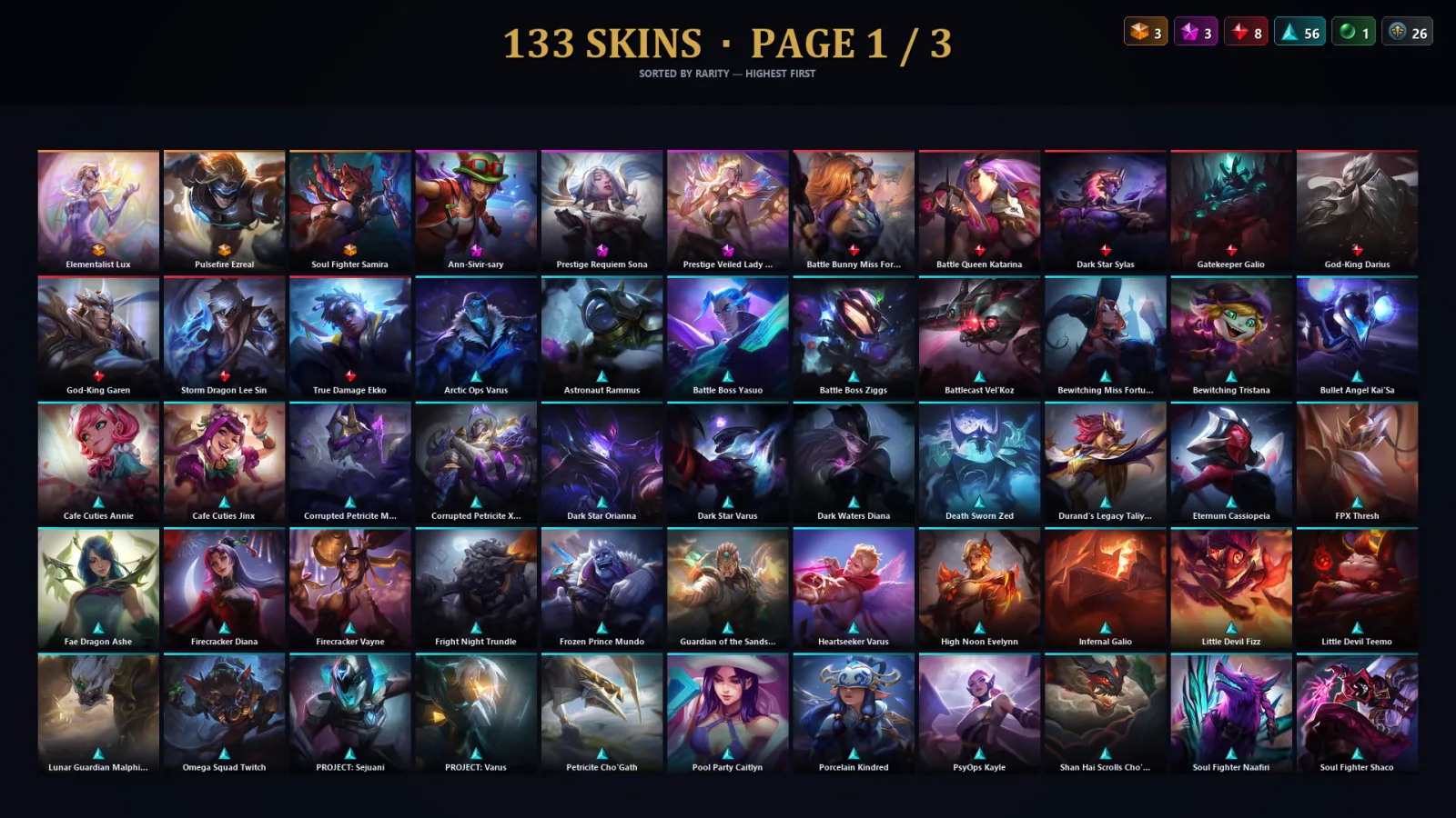 [LoL] | TR | Level 274 | Platinum I | 173 Champions | 133 Skins | 74,529 BE