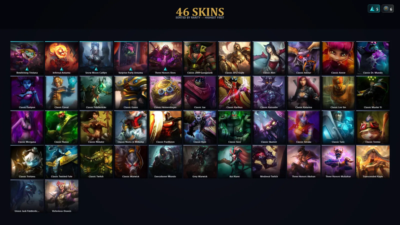 [LoL] | TR | Level 60 | Emerald III | 96 Champions | 46 Skins