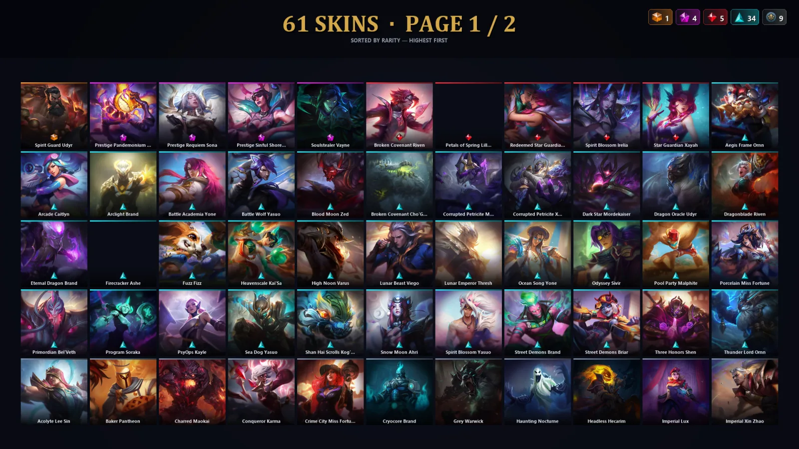[LoL] | TR | Level 125 | Diamond IV | 151 Champions | 61 Skins