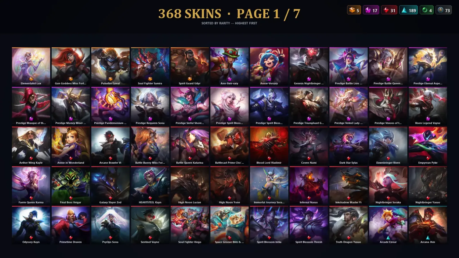 [LoL] | EUW | Level 500 | Gold IV | 173 Champions | 368 Skins | 30,899 BE