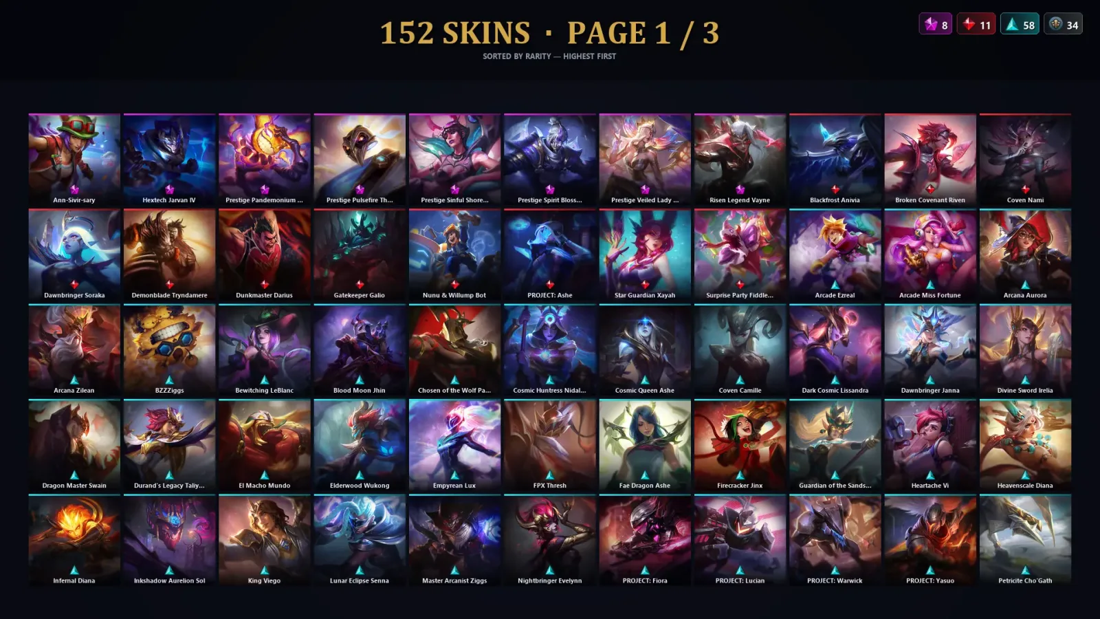 [LoL] | TR | Level 165 | Platinum I | 173 Champions | 152 Skins | 24,463 BE