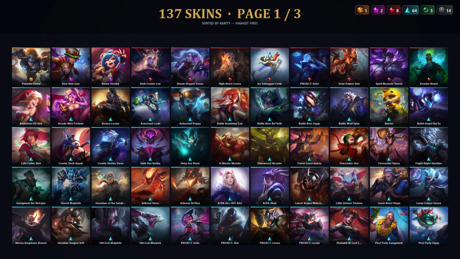 [LoL] | TR | Level 225 | 166 Champions | 137 Skins