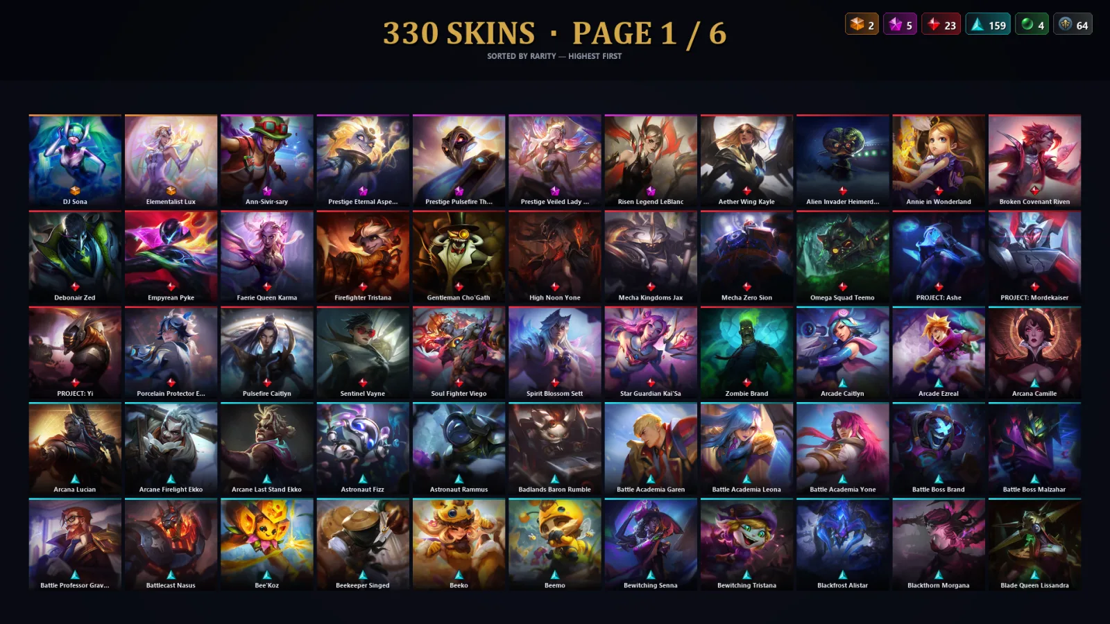 [LoL] | TR | Level 400 | Emerald II | 173 Champions | 330 Skins | 20,919 BE