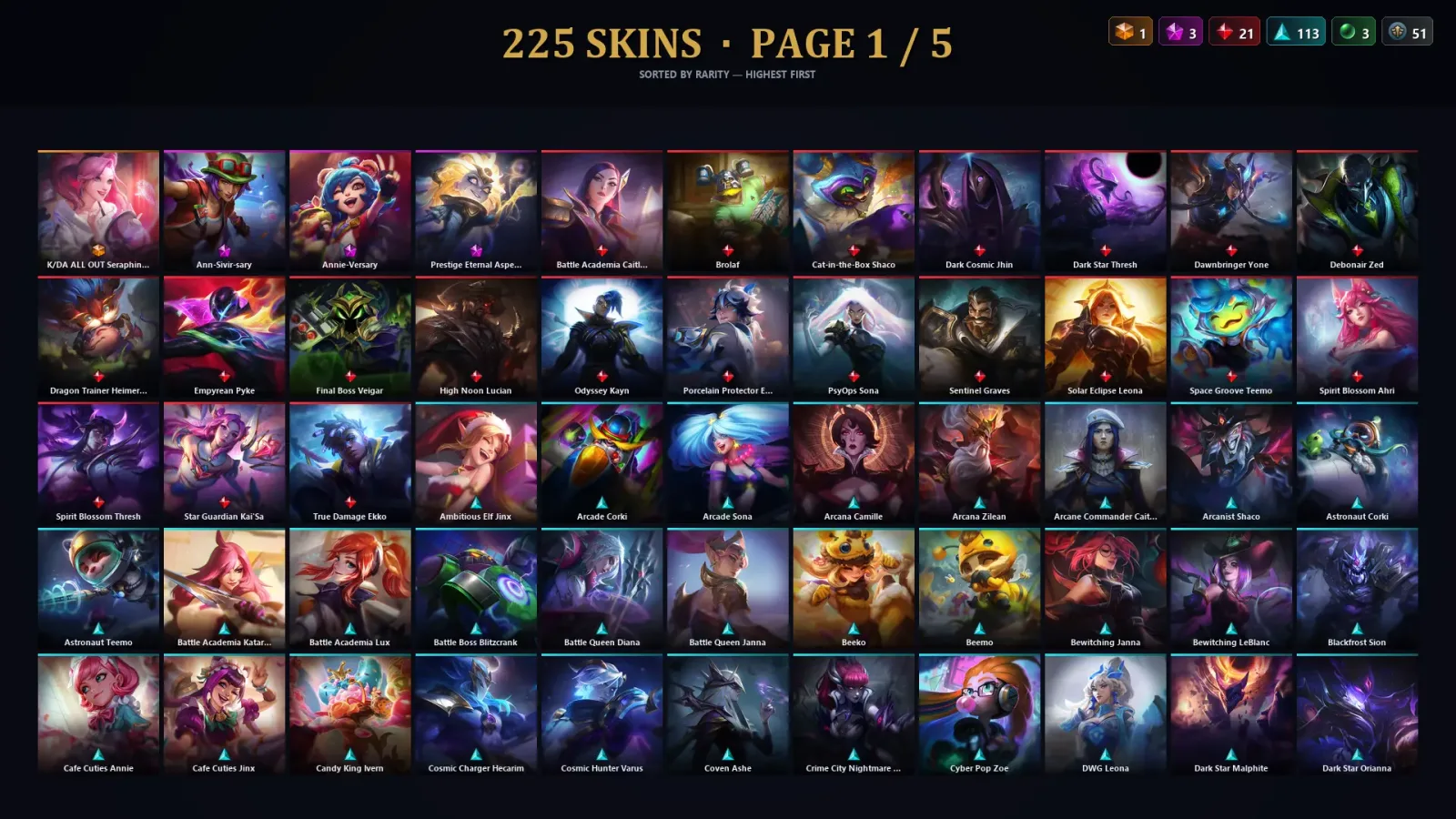 [LoL] | EUW | Level 500 | 172 Champions | 225 Skins | 14,321 BE — LoL account