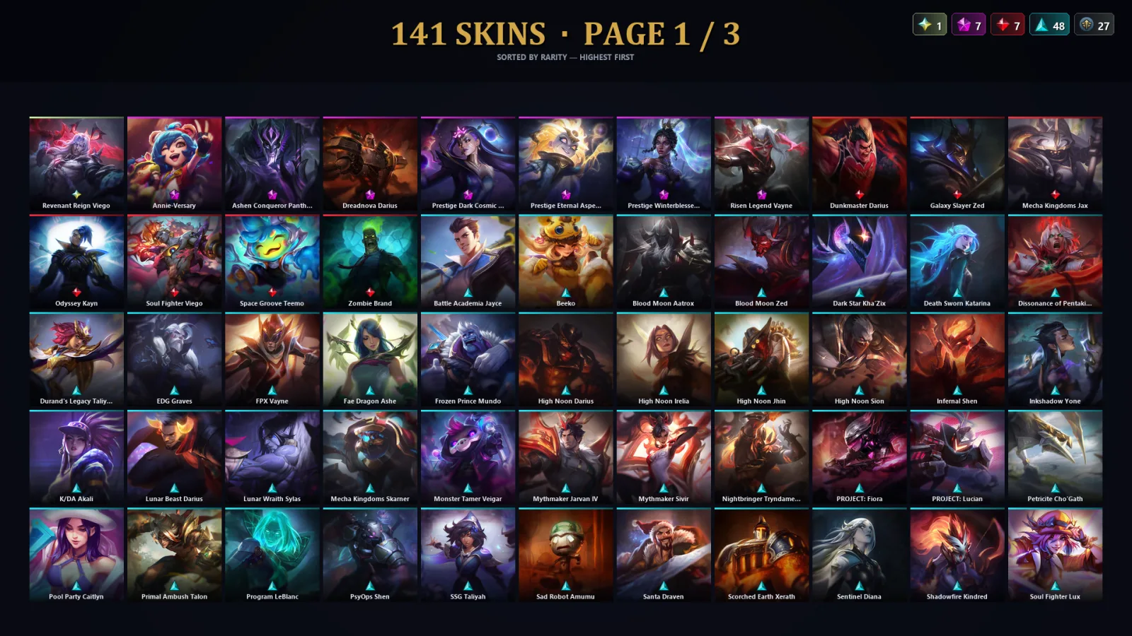 [LoL] | TR | Level 235 | Platinum III | 173 Champions | 141 Skins | 57,288 BE