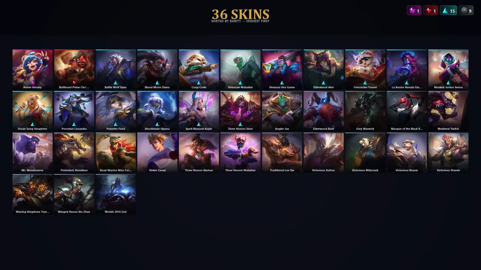 [LoL] | TR | Level 142 | Emerald II | 172 Champions | 36 Skins | 17,151 BE — LoL account