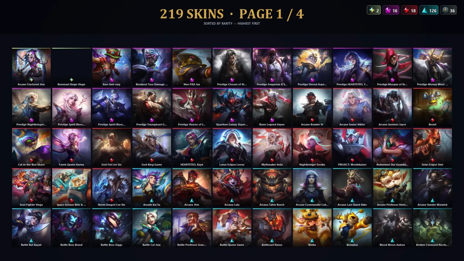 [LoL] | TR | Level 447 | Gold II | 173 Champions | 219 Skins | 34,721 BE