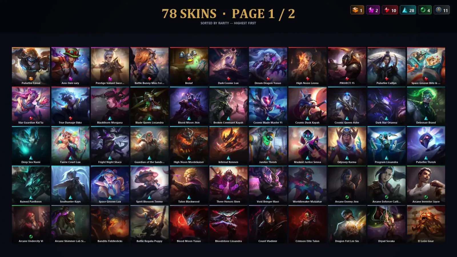 [LoL] | TR | Level 279 | Platinum IV | 173 Champions | 78 Skins | 18,295 BE — Dark Cosmic Lux