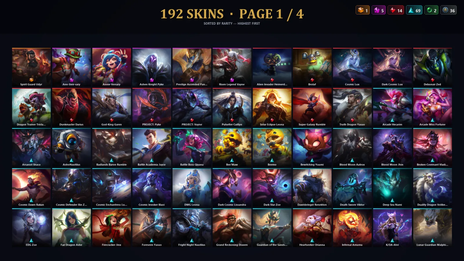[LoL] | TR | Level 460 | Diamond I | 173 Champions | 192 Skins | 43,453 BE