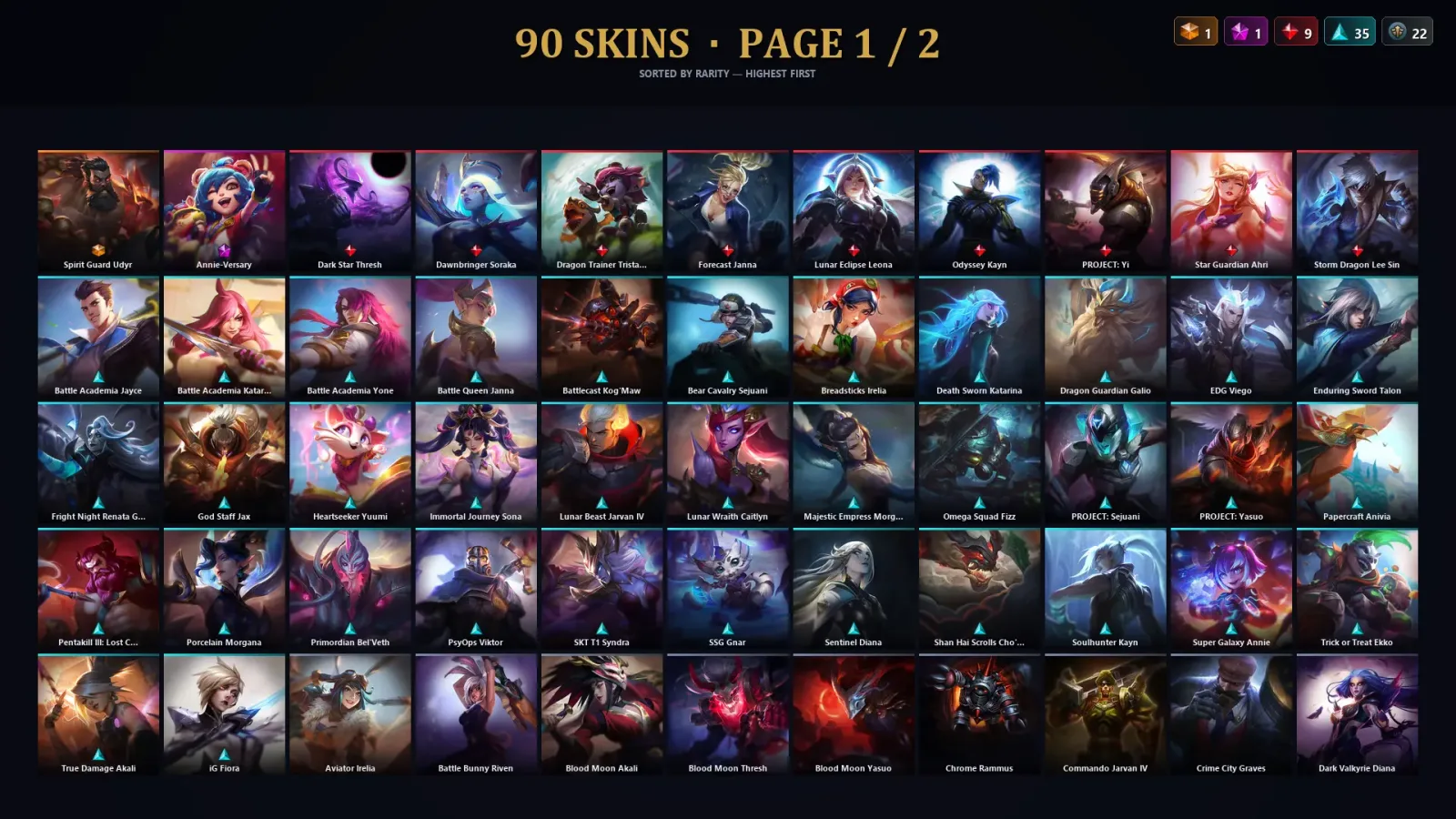 [LoL] | TR | Level 349 | Platinum II | 143 Champions | 90 Skins | 11,134 BE