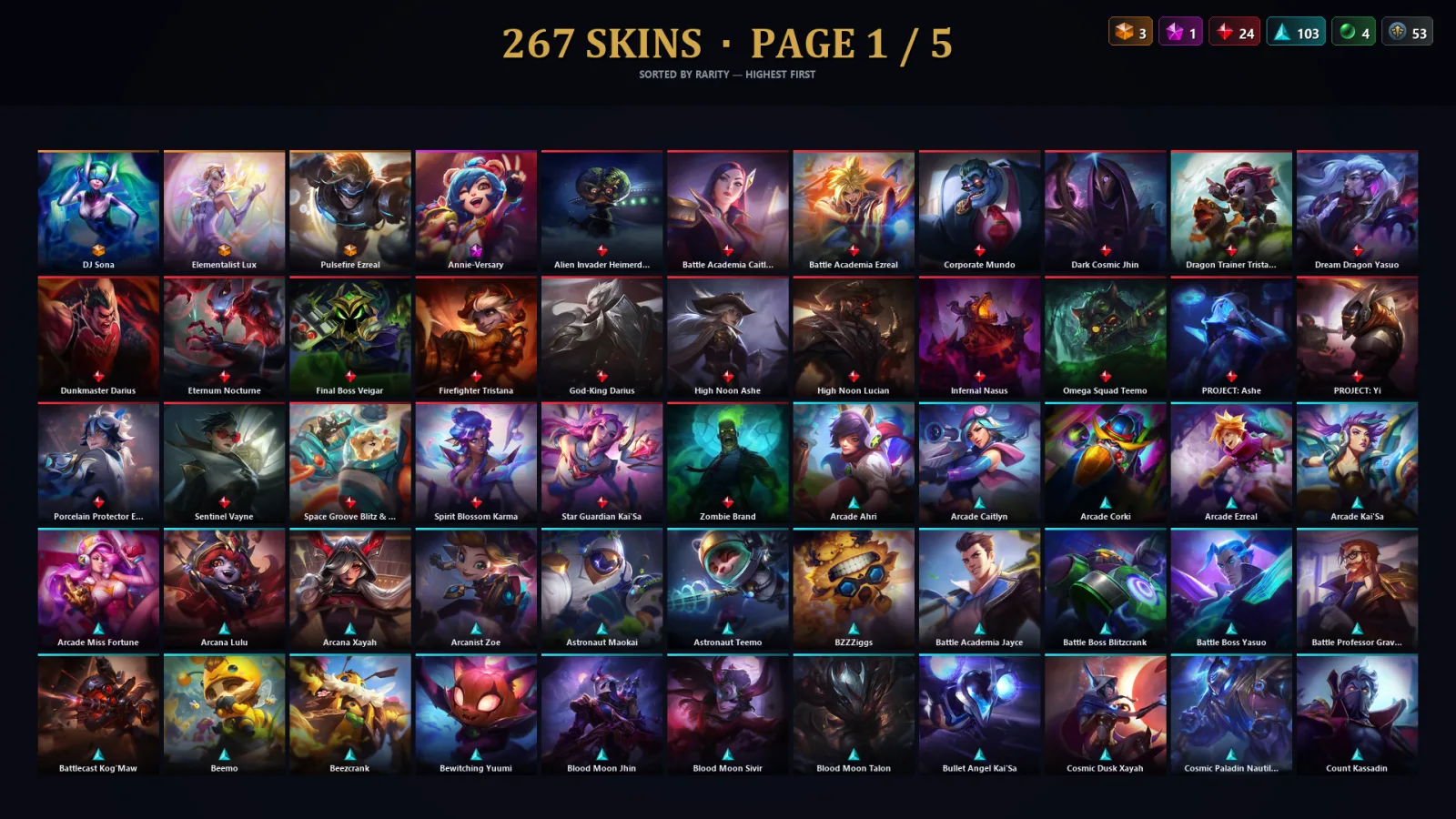 [LoL] | EUW | Level 268 | 162 Champions | 235 Skins | 96,814 BE