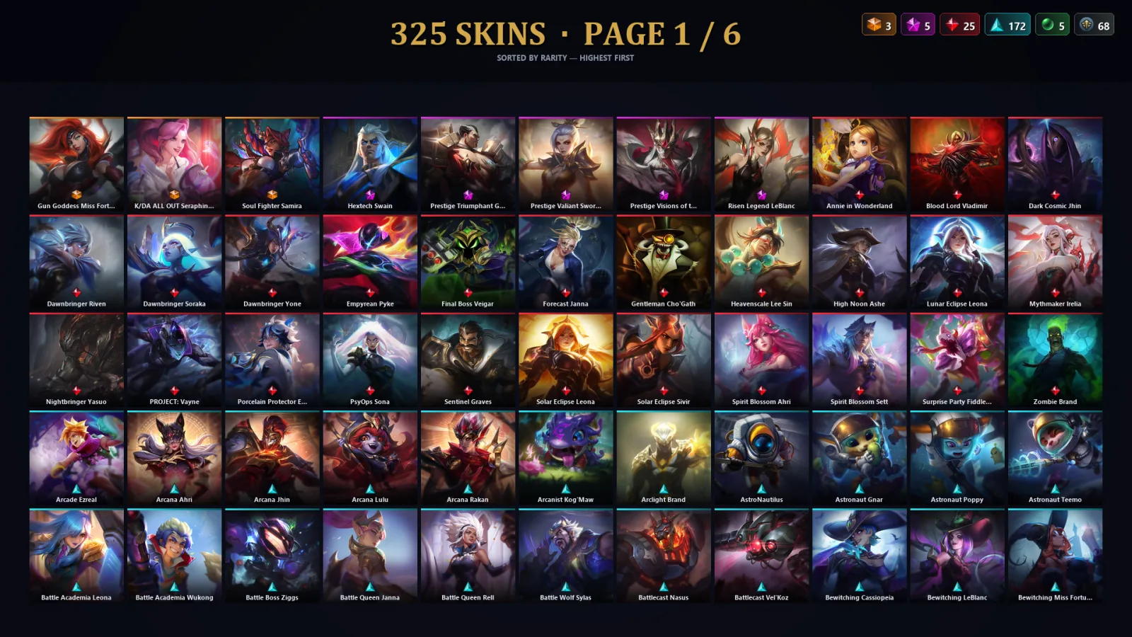 [LoL] | EUW | Level 447 | 173 Champions | 293 Skins | 234,123 BE