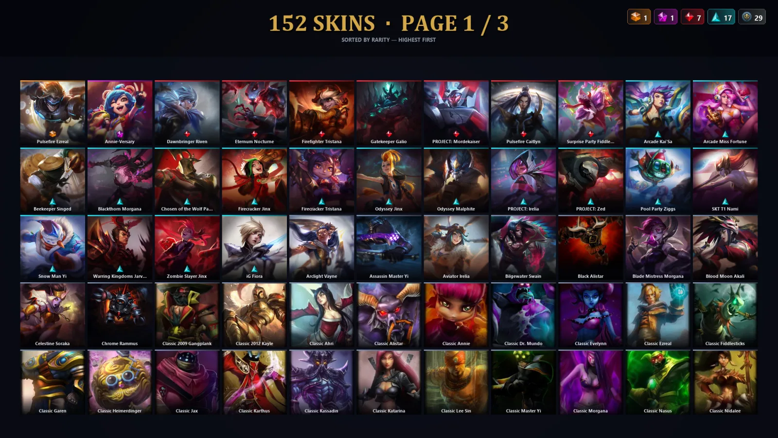 [LoL] | TR | Level 107 | Platinum II | 160 Champions | 152 Skins | 11,748 BE
